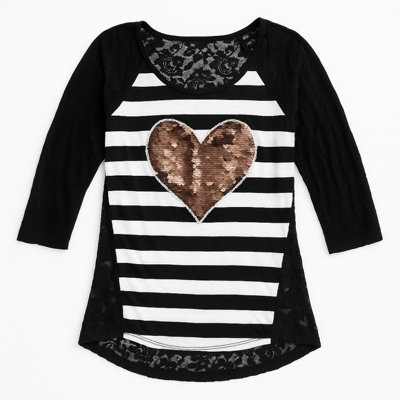 Black and White Striped Top with Sequin Heart - Picture 1 of 7